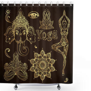 Personality  Boho Chic Dreamcatcher Illustration Set. Hindu Paisley Motifs. G Shower Curtains
