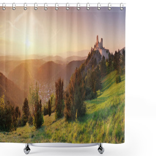 Personality  Panorama Sunset - Ruin Of Castle Cachtice, Slovakia Shower Curtains