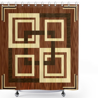 Personality  Wooden Square Inlay, Light And Dark Wood Patterns. Wooden Art Decoration Template. Veneer Textured Geometric Ornament. Shower Curtains