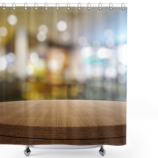 Personality  Empty Wooden Round Table And Blurred Background For Product Pres Shower Curtains