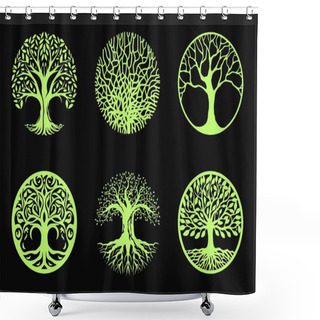 Personality  The Symbol Of The Tree Of Life In A Circle On A Dark Background Shower Curtains