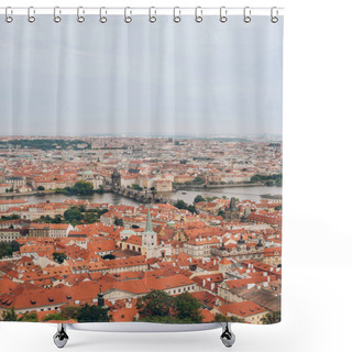 Personality  Aerial View Of Beautiful Prague Cityscape With Famous Charles Bridge And Vltava River Shower Curtains
