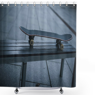Personality  Old Skateboard Standing On Bench Outdoors Shower Curtains
