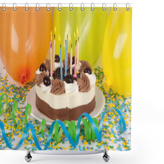 Personality  Birthday Cake With Colorful Decoration Shower Curtains