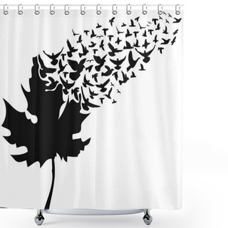 Personality  Isolated Birds Flying Away Maple Leaf On White Background Shower Curtains