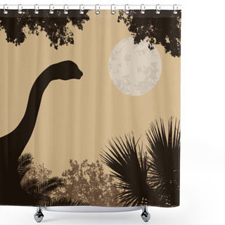 Personality  Dinosaur Silhouette On Beautiful Forest Shower Curtains