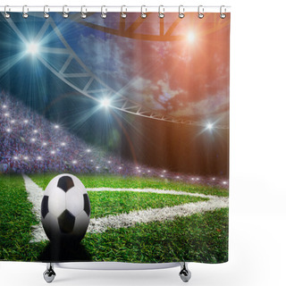 Personality  Soccer Ball On Green Stadium Shower Curtains