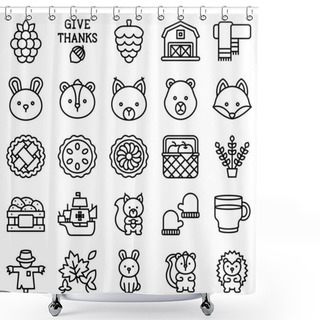 Personality  Thanksgiving Related Line Icon Set 5, Vector Illstration Shower Curtains