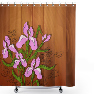 Personality  Iris Flower Vector Image On Wooden Background Shower Curtains