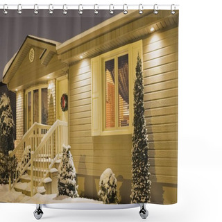 Personality  Residential Home Illuminated In Winter With Christmas Decorations Shower Curtains