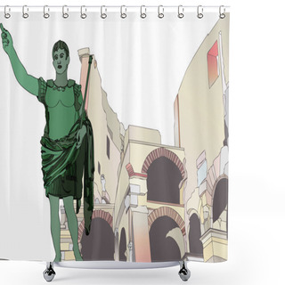 Personality  Statue Of Emperor Gaius Julius Caesar To The Roman Colosseum Shower Curtains