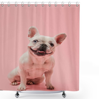 Personality  French Bulldog With White Color On Pink Background Shower Curtains