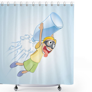 Personality  Boy Flies With Bottle. Vector Illustration. Shower Curtains