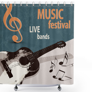 Personality  Music Festival Poster With Retro Guitar Shower Curtains