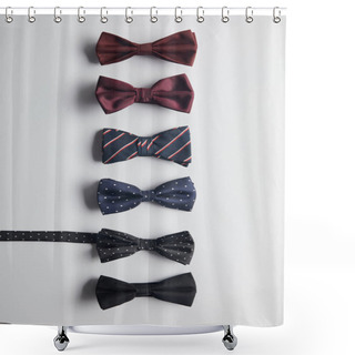 Personality  Top View Of Different Bow Ties Isolated On White Shower Curtains