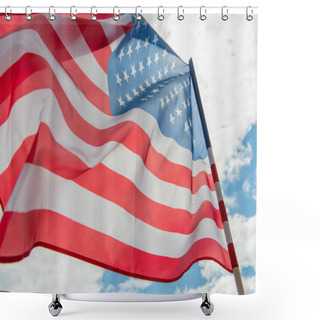 Personality  Low Angle View Of American Flag With Stars And Stripes Against Cloudy Sky  Shower Curtains