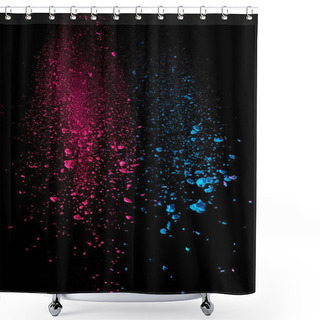 Personality   Pink And Blue Holi Powder In Air On Black Background Shower Curtains