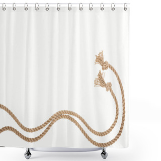 Personality  Waved Brown And Jute Ropes Isolated On White  Shower Curtains