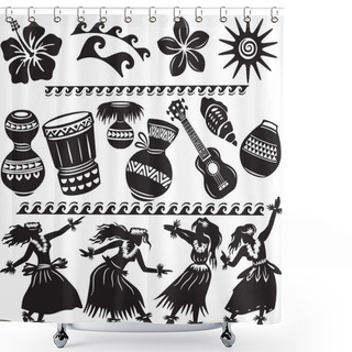 Personality  Hawaiian Set With Dancers And Musical Instruments Shower Curtains