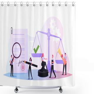 Personality  Male And Female Characters Get Professional Service For Signature Authenticity Concept. Tiny People Visit Lawyer Office Shower Curtains