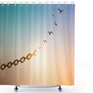 Personality  Silhouettes Of Broken Chain And Birds Flying In Sky Shower Curtains