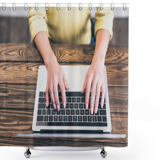 Personality  Cropped View Of Female Writer Typing On Laptop At Home Shower Curtains