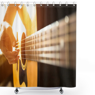 Personality  Hand Playing On Acoustic Guitar. Shower Curtains