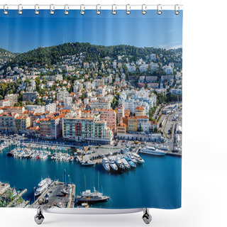 Personality  Aerial View On Port Of Nice And Luxury Yachts, French Riviera, F Shower Curtains