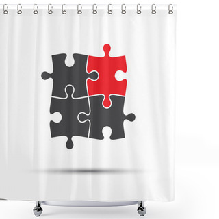 Personality  Four Puzzle Pieces, One Red And Three Gray, Abstract Symbol Icon Shower Curtains