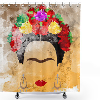 Personality  Frida Kahlo Vector Portrait, Watercolor Style , Hand Drawing On The Wall Shower Curtains