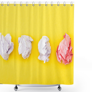 Personality  Top View Of Crumpled Pink Paper Among White On Yellow  Shower Curtains