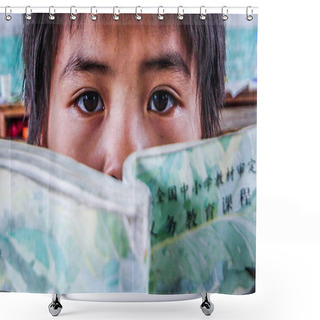 Personality  A Left-behind Child Reads A Book In A Classroom In A Mountainous Area In Central China's Hubei Province, 29 July 2015 Shower Curtains