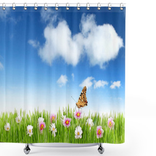 Personality  Colorful Summer Meadow With Butterfly Shower Curtains