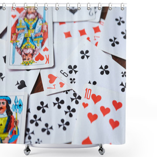 Personality  Game Cards On Wooden Table Shower Curtains