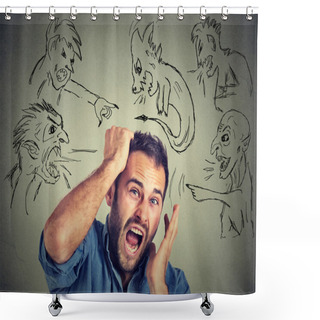 Personality  Evil Men Pointing At Stressed Anxious Guy Shower Curtains