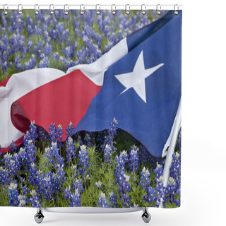 Personality  Texas Flag Among Bluebonnet Flowers On Bright Spring Day Shower Curtains