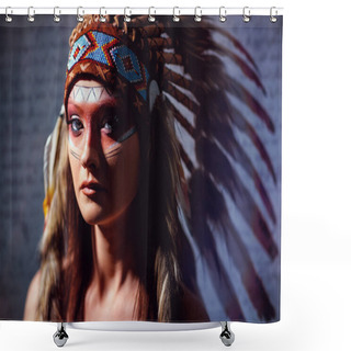 Personality  Indian American Female With Headdress Shower Curtains