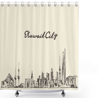 Personality  Kuwait Skyline Vector Vintage Illustration Drawn Shower Curtains