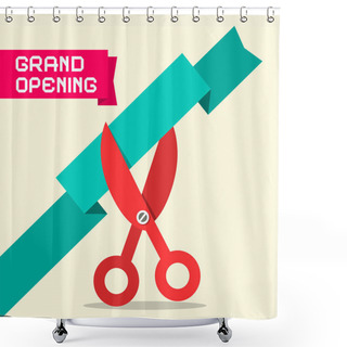 Personality  Grand Opening Retro Flat Design Vector Illustration With Scissors And Paper Ribbon Shower Curtains