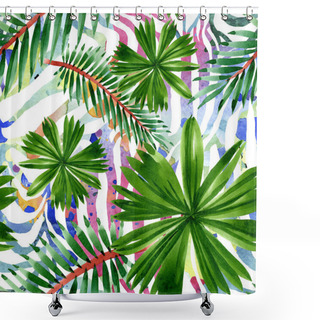 Personality  Palm Beach Tree Leaves Jungle Botanical. Watercolor Background Illustration Set. Seamless Background Pattern. Shower Curtains
