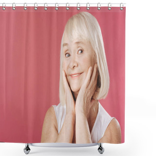 Personality  Grey Haired Woman Touching Her Cheeks Shower Curtains