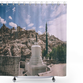 Personality  Traditional White Stupa In Leh, Indian Himalayas Shower Curtains