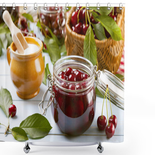Personality  Homemade Cherry Jam In Jars Shower Curtains