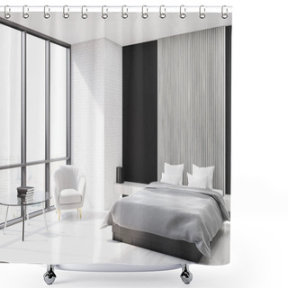 Personality  White, Black And Wooden Bedroom, Poster Side Shower Curtains