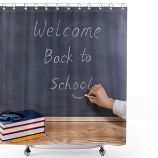 Personality  Teacher Placing Smile Symbol On Welcome Back To School Message W Shower Curtains