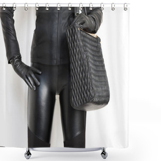 Personality  Fashionable Black Boots With A Handbag Shower Curtains