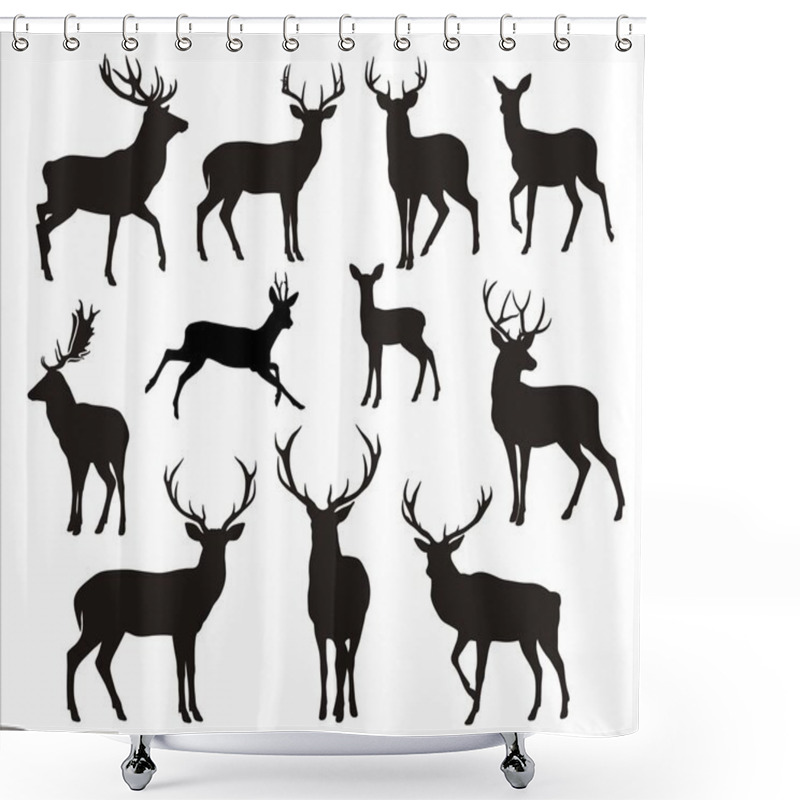 Personality  Graphic Black Silhouettes Of Wild Deers Shower Curtains