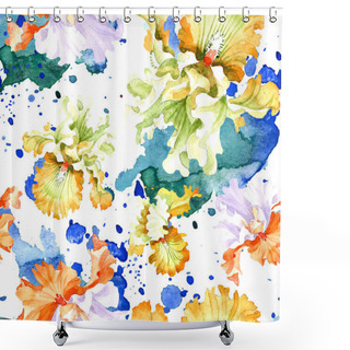Personality  Orange White Iris Floral Botanical Flower. Wild Spring Leaf Isolated. Watercolor Illustration Set. Watercolour Drawing Fashion Aquarelle. Seamless Background Pattern. Fabric Wallpaper Print Texture. Shower Curtains