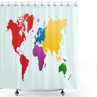 Personality  World Map, Colorful Continents Atlas EPS10 Vector File. Shower Curtains