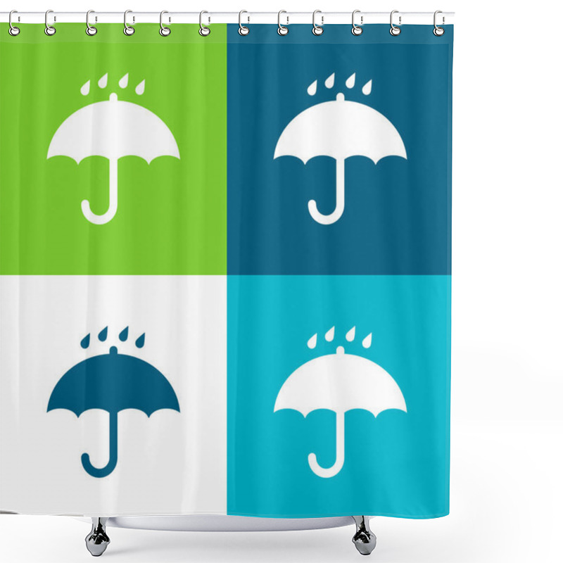 Personality  Black Opened Umbrella Symbol With Rain Drops Falling On It Flat four color minimal icon set shower curtains